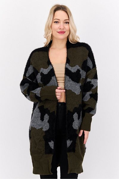 Black Tape Women Petite Fit Allover Print Long Sleeves Knitted Cardigans, Multicolor