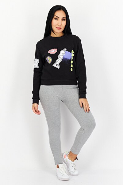 adidas Women Regular Fit Long Sleeve Graphic Print Training Sweatshirt, Black Combo