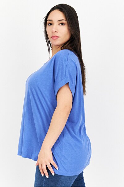 Tchibo Women Crew Neck Short Sleeve Plain T Shirt, Blue