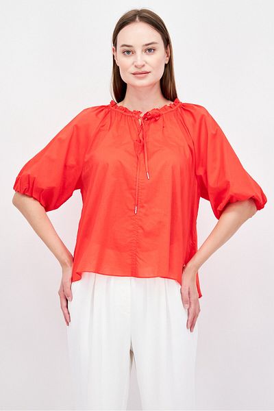 Jones of New York Women Tie Neck 3/4 Sleeves Plain Top, Red