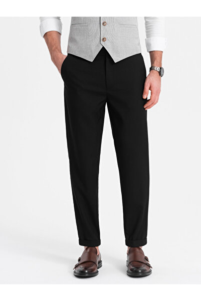 OMBRE Ανδρικό παντελόνι chino REGULAR FIT με λάστιχο στη μέση - μαύρο V4 OM-PACP-0157 XXL