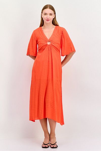 Pepe Jeans Women Textured Midi Dress, Red