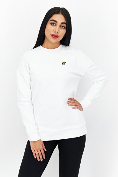 Lyle & Scott سويت شيرت نسائي كبير الحجم بياقة دائرية وشعار العلامة التجارية، ...
