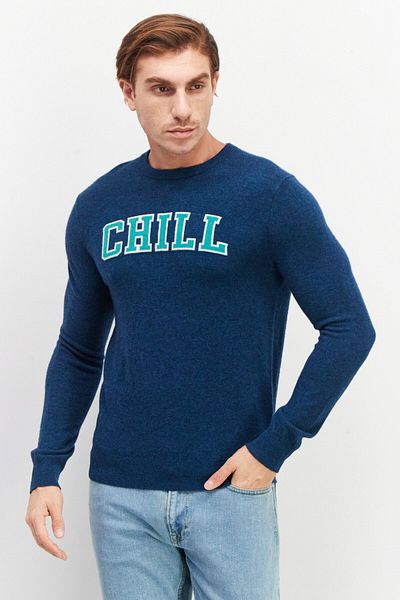 CELIO Men Crew Neck Long Sleeve Embroidered Sweatshirts, Teal Blue