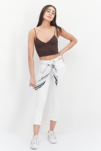 Guess Women Skinny Fit High Waist Solid Stretchable Jeans With Scarf, White