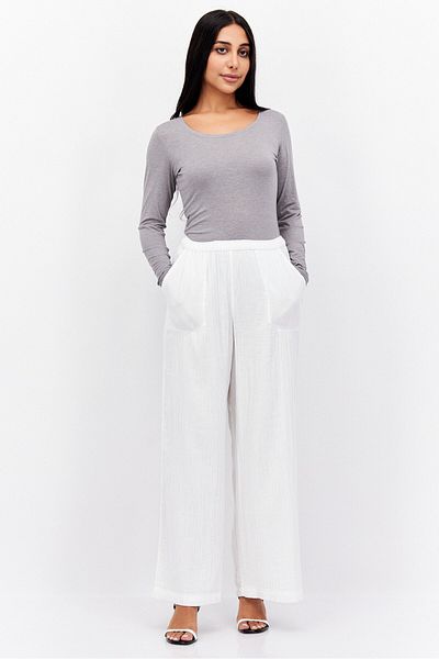 Roxy Women Wide Leg Textured Pull On Palazzo Pants, White
