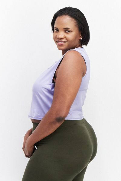 Asos 4505 Women Round Neck Sleeveless Solid Curve Crop Top, Lavender