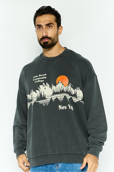 Diesel Men Crew Neck Long Sleeves Graphic Printed Sweatshirt, Dark Grey