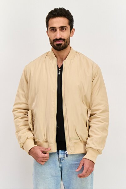 Sixth June جاكيت بومبر رجالي سادة بأكمام طويلة، لون بيج