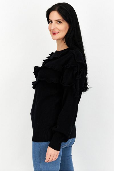 Aqua Women Round Neck Textured Sweater, Black