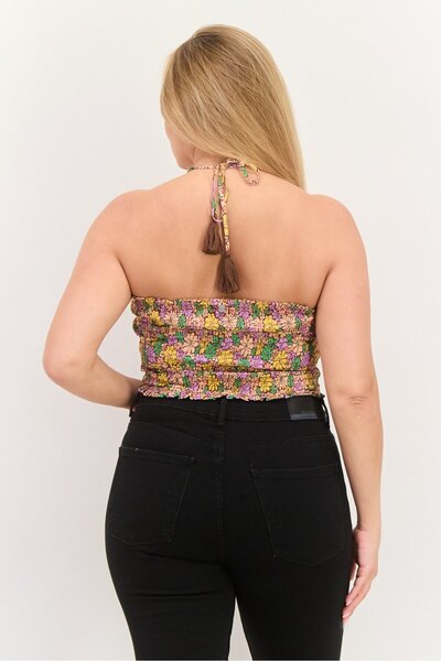 Roxy Women Halter Neck Sleeveless Floral Print Top, Brown Combo