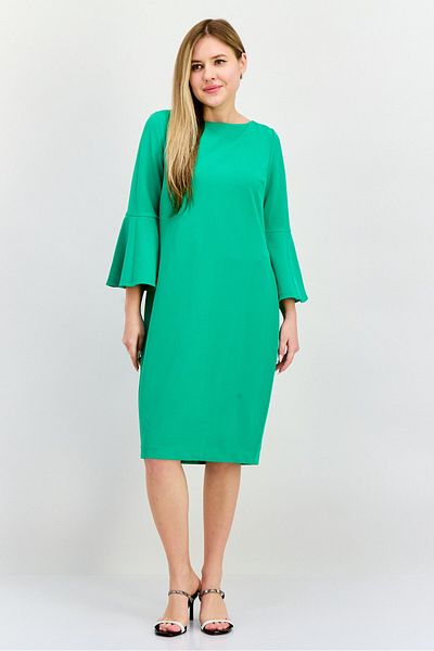 Calvin Klein Women Round Neck Bell Sleeve Solid Midi Dress, Green