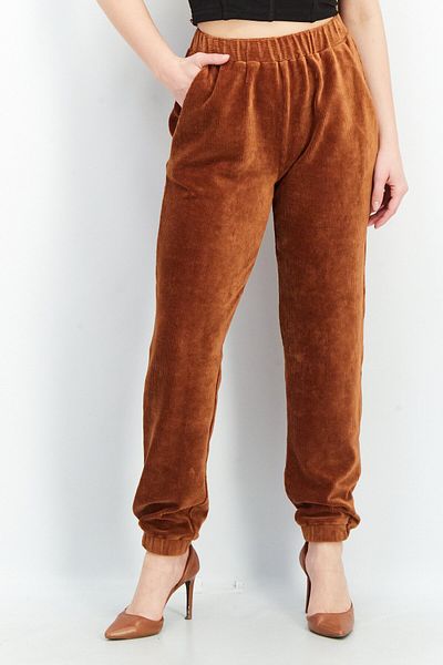 French Connection Women Regular Fit Textured Jogger Pants, Brown
