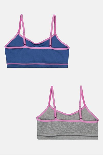 RBX Kids Girls 2 Pack Brand Logo Padded Bra, Gray