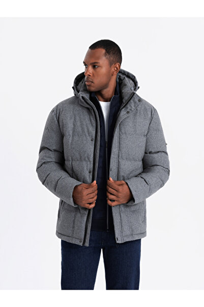 OMBRE Pánská lehká bunda se síťovanou podšívkou a kapucí - šedá V1 OM-JAHP-0203 XXL