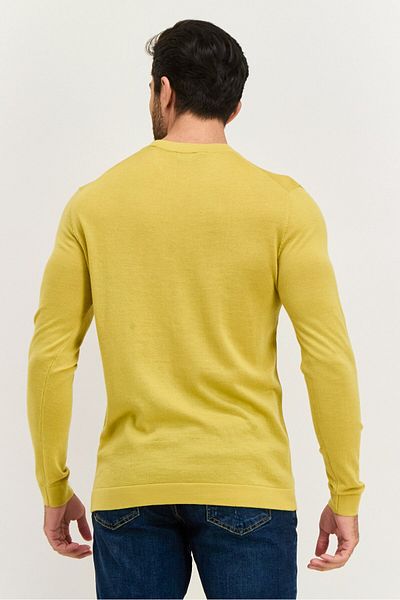 Esprit Men Round Neck Solid Long Sleeve Knitted Sweater, Mustard