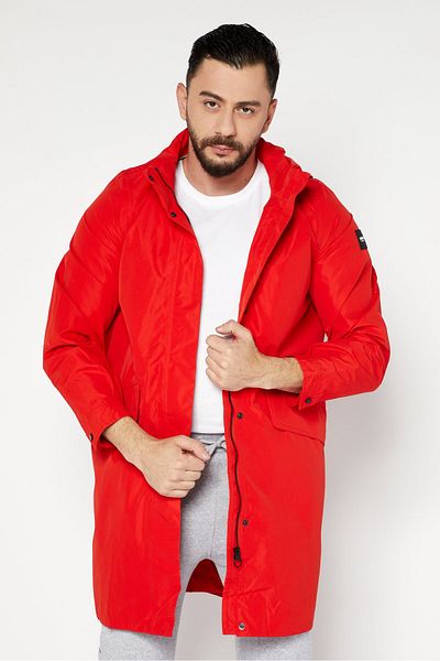 Aigle Men Hood With Drawstrings Windbreaker Jacket, Red