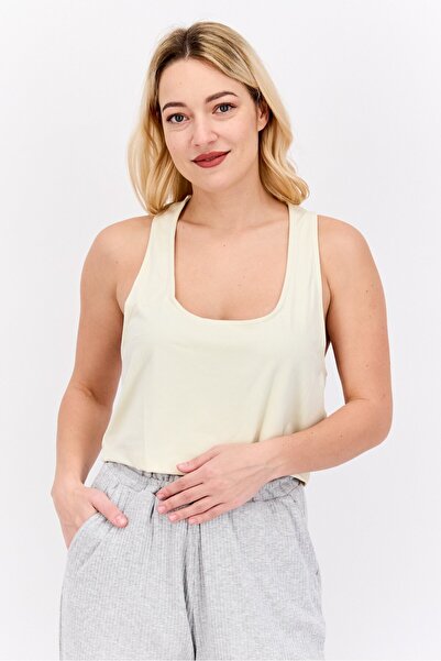 HIIT قميص تدريبي قصير بدون أكمام مناسب للرياضة للنساء، كريمي