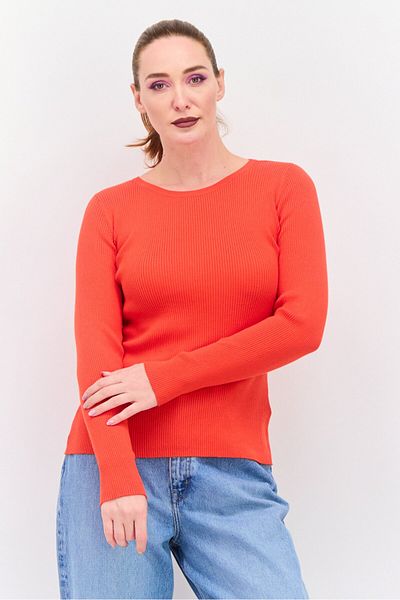 Esprit Women Crew Neck Long Sleeve Textured Sweater, Orange