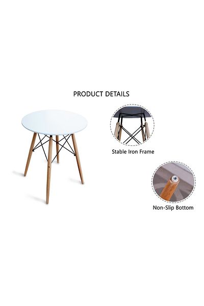 Mahmayi Round Table with Wooden Leg, Simple Modern Design Tables for Home Office (White, Tables 60x60)