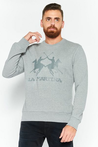 La Martina Men Crew Neck Brand Logo Long Sleeves Sweatshirt, Grey