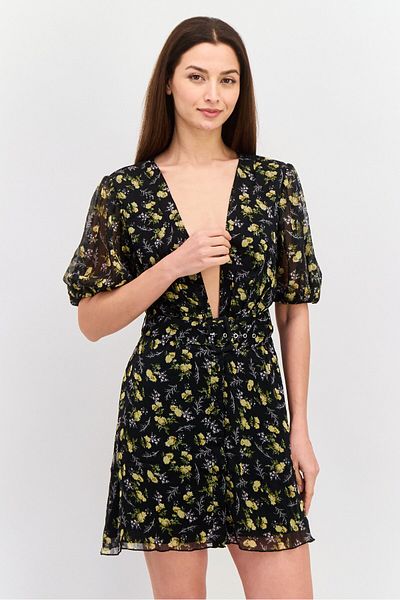 Asos Design Women Floral Print Belted Mini Dresses, Black Combo