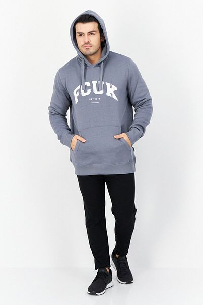 French Connection Men Hooded Long Sleeve Graphic Sweatshirt, Light Blue