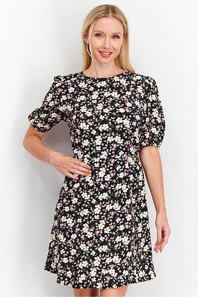 NA-KD Women Floral Print Open Back Mini Dress, Black Combo