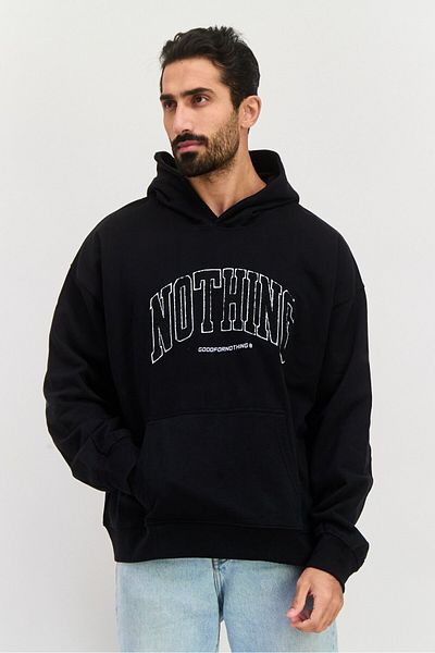 Good For Nothing Men Hooded Long Sleeve Embraided Logo Sweatshirt, Black