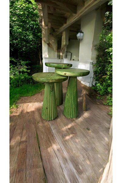 Simillo Home&Living Wood Wooden Ahşap 3’lü Set Fitilli Mantar Yan Sehpa Moder...