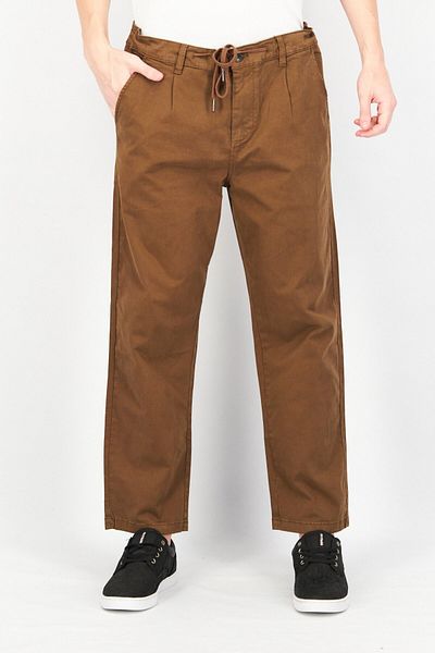 CELIO Men Relax Fit Plain Drawstring Stretchable Chino Pants, Brown