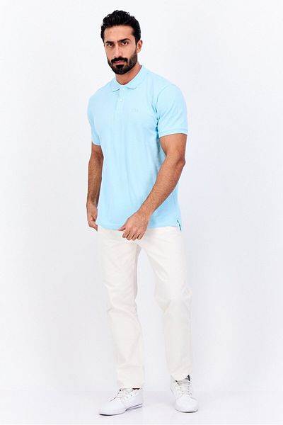 GAP Men Stretch Fit Embroidered Logo Short Sleeves Polo, Pale Blue