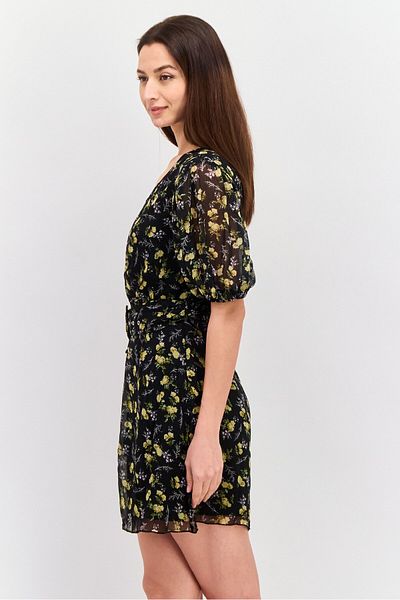 Asos Design Women Floral Print Belted Mini Dresses, Black Combo