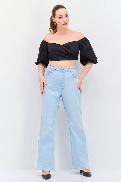 Guess Women Off Shoulder Neckline Puffed Sleeve Shirred Top, Black