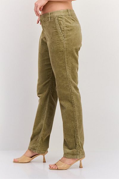 Esprit Women Regular Fit Mid Waist Solid 30 Inseam Corduroy Pants, Olive