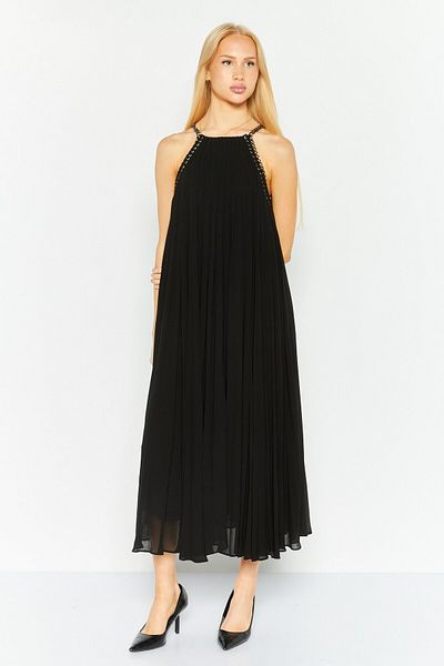 Michael Kors Women Pleated Chain Midi Dress, Black