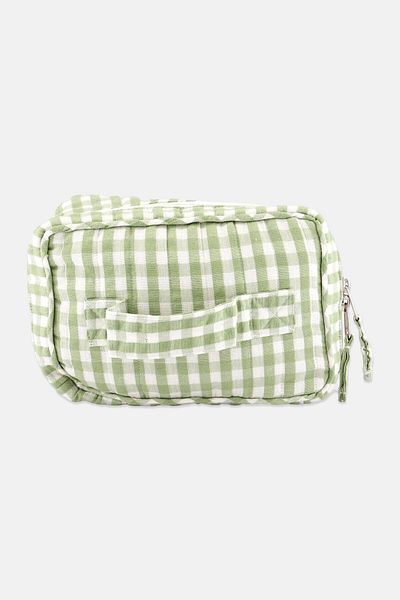 Muy Mucho Checkered Print Toiletry Bag 20 L X 14 W X 11 H Cm, Green