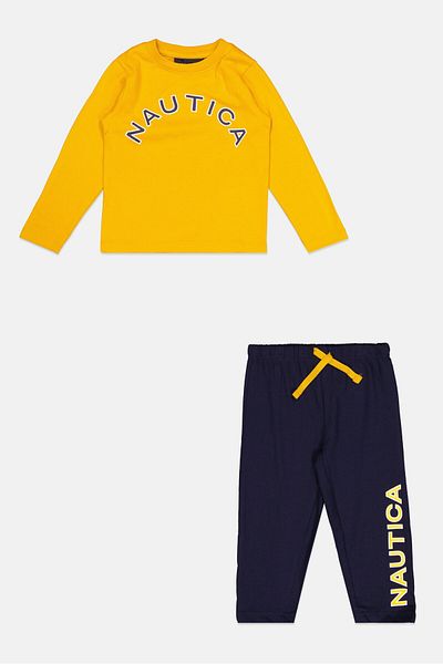 Nautica Toddlers Boy 2 Pieces Brand Logo Shirt And Pants Set, Yellow