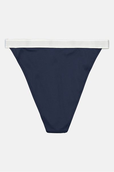 Tommy Hilfiger Women High Leg Brand Logo Bikini Bottom, Navy