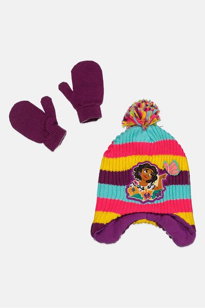 Disney Toddlers Girl Encanto Beanie And Mittens Set, Purple