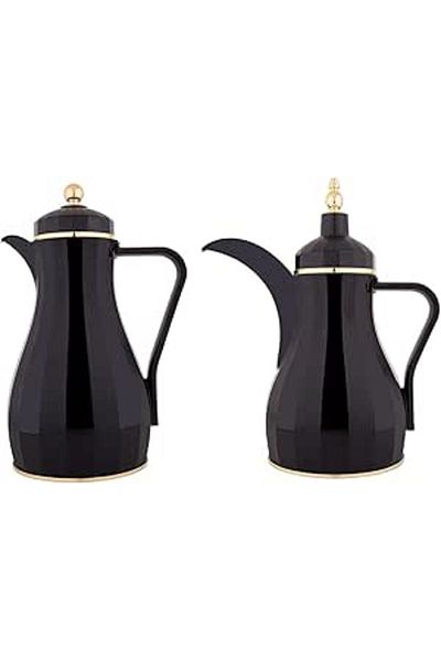 ALSAIF 2 Pieces Coffee And Tea Vacuum Flask Set Size: 0.75/1.0 L Color: Black/gold