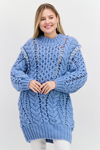 Reserved Women Crew Neck Textured Sweater, Blue