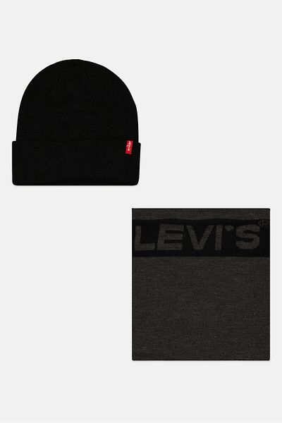 Levi's Men 2 Pieces Knitted Beanie With Neck Warmer Set, Black