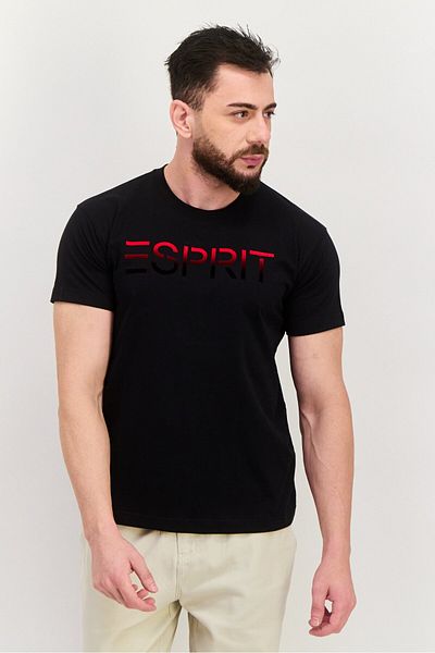 Esprit Men Crew Neck Short Sleeves Brand Logo T-Shirt, Black/Red