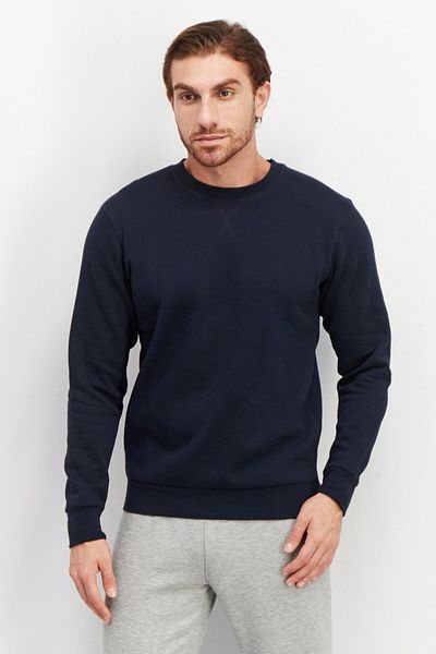 CELIO Men Crew Neck Plain Long Sleeves Sweatshirt, Navy Blue