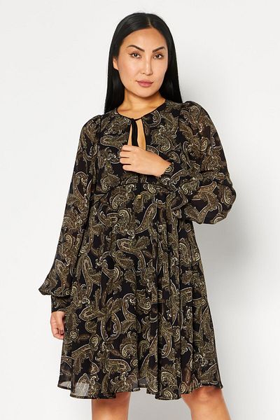 Michael Kors Women Tied Neck Flora Print Mini Dress, Black