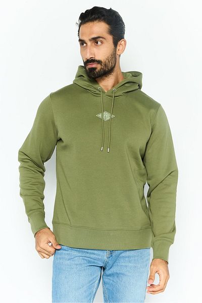 Esprit Men Hooded Brand Logo Long Sleeves Sweatshirt, Olive