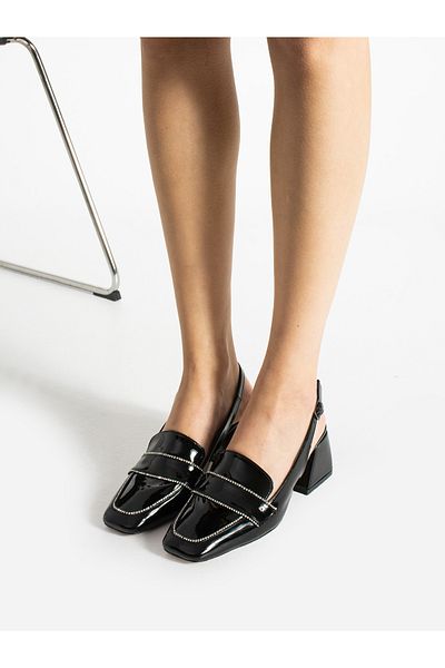 Alemdar Shoes Pantofi de damă HARBOR din piele neagră cu detaliu de piatră