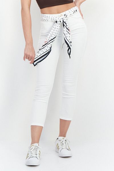 Guess Women Skinny Fit High Waist Solid Stretchable Jeans With Scarf, White