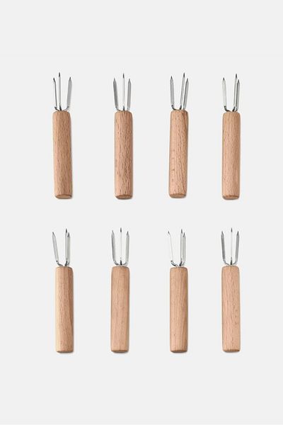 Tchibo 8 pcs Corn Cob Holders, Brown and Silver